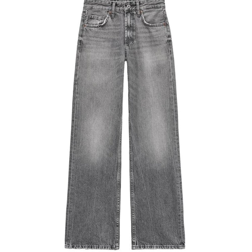 Zara Full Length TRF Mid Rise Wide Leg Jeans Gray